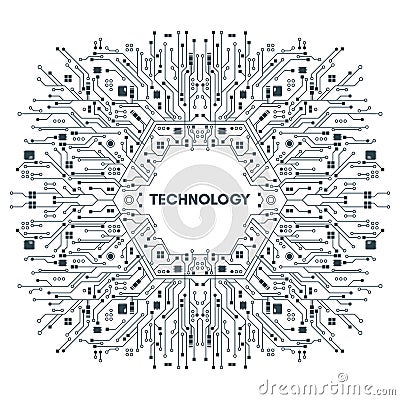 Flat Microelectronics Circuits technology with white background. Vector Illustration