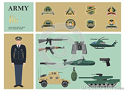Flat Military Colorful Composition Vector Illustration