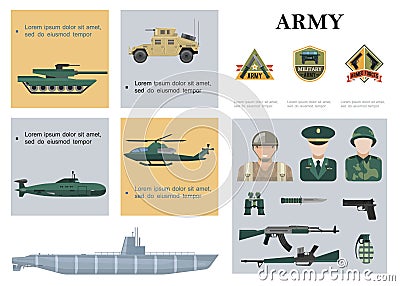 Flat Military Composition Vector Illustration