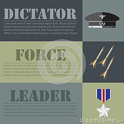 Flat military dictator set design concept. Vector illustration infographic Cartoon Illustration