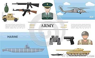 Flat Military Elements Concept Vector Illustration
