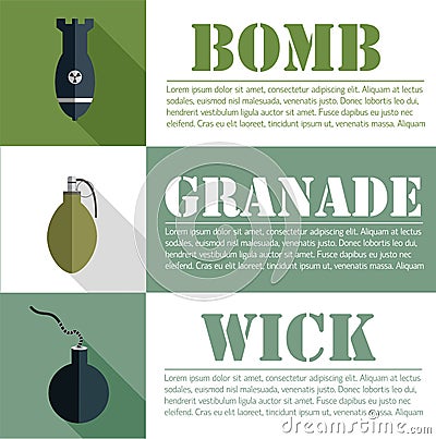 Flat military explosive weapons set design concept. Vector illustration infographic Cartoon Illustration