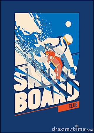 Freeride snowboarder in motion. Sport poster or emblem Vector Illustration