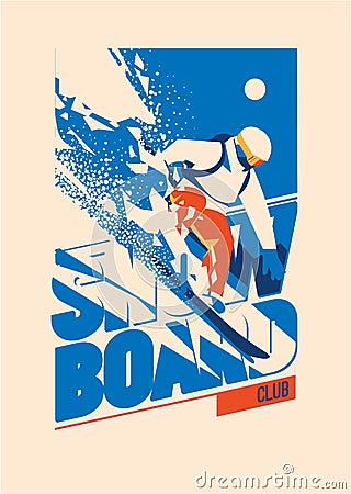 Freeride snowboarder in motion. Sport poster or emblem Vector Illustration
