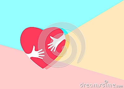 Flat minimalism art design graphic image of Embrace Heart Shape Cartoon Illustration