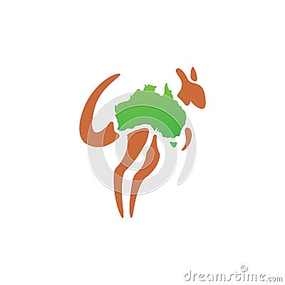 Flat minimalist Kangaroo logo with australia continent as its body, green and brown Vector Illustration