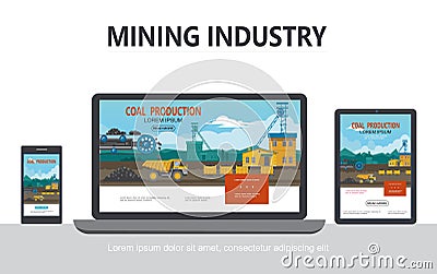 Flat Mining Industry Adaptive Design Concept Vector Illustration