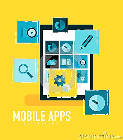 Flat mobile apps on tablet concept Vector Illustration