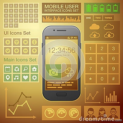 Flat Mobile UI User Interface Design Elements Kit Vector Illustration