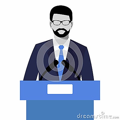 The flat modern design of Businessman giving a presentation. orator speaking Vector Illustration