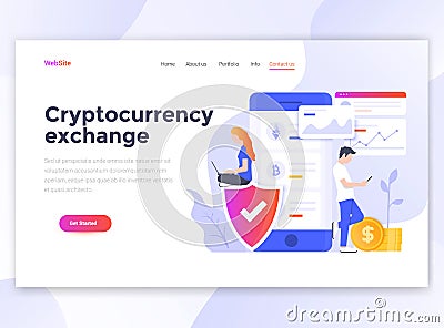 Flat Modern design of wesite template - Cryptocurrency exchange Vector Illustration