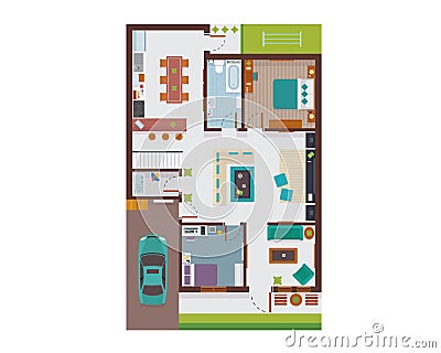 Flat Modern Family House Interior And Room Spaces Floor Plan From Top View Illustration Vector Illustration