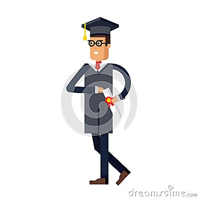 Flat modern graduation man successful graduate students Vector Illustration