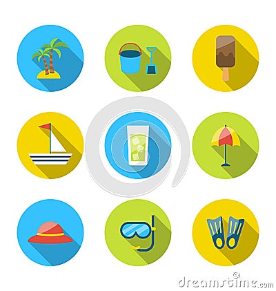 Flat modern set icons of traveling, planning summer vacation Vector Illustration