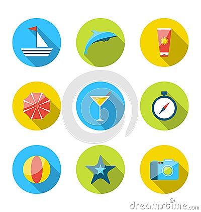 Flat modern set icons of traveling, planning summer vacation Vector Illustration