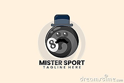 Flat modern template mister Billiard ball logo Vector Illustration