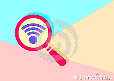 flat modern trand magnifying glass with wifi searching pictogra Vector Illustration