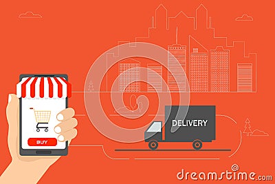 Flat modern vector illustration concept of online shopping web store Vector Illustration