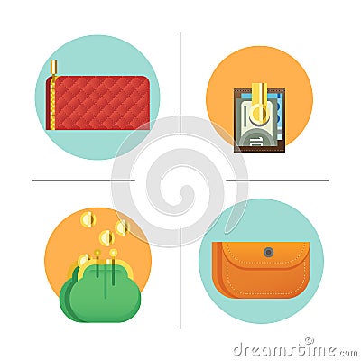 Flat money wallet icon check list making purchase cash business currency finance payment and purse savings bank commerce Vector Illustration