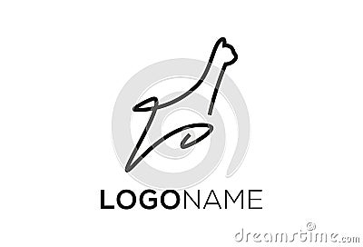 Monochrome Black Line Art Jump Alpaca Logo Design Vector Illustration