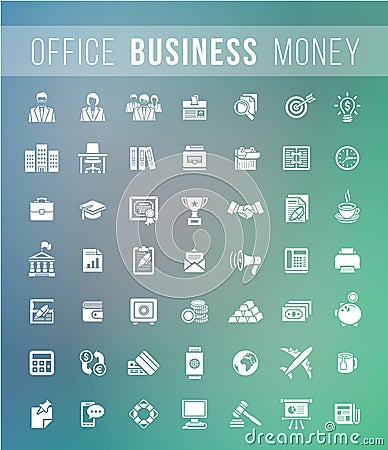 Flat monochrome silhouette business and finance vector icons Vector Illustration