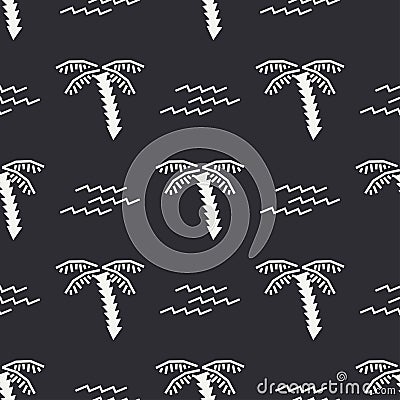 Flat monochrome vector seamless summer pattern. Fabric textile summer pattern. Cute doodle summer pattern with palm tree Vector Illustration