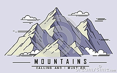 Flat mountain outline Vector Illustration