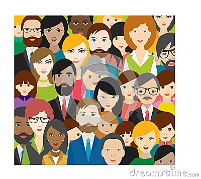 Flat multicultural people heads patter. Vector Illustration