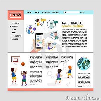 Flat Multiracial Communication Webpage Concept Vector Illustration