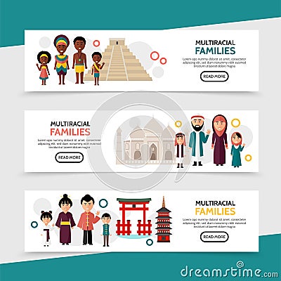 Flat Multiracial People Horizontal Banners Vector Illustration