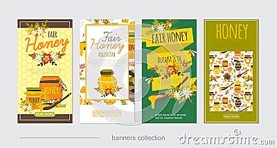 Flat Natural Honey Vertical Banners Vector Illustration