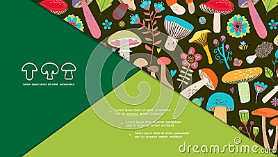 Flat Natural Mushrooms Composition Vector Illustration