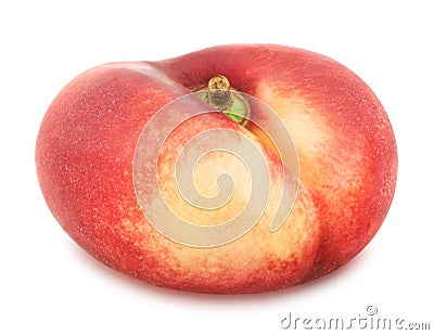 Flat nectarine isolated on white. Full depth of field. Stock Photo