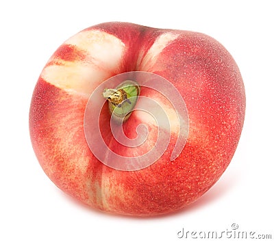 Flat nectarine isolated on white. Full depth of field. Stock Photo