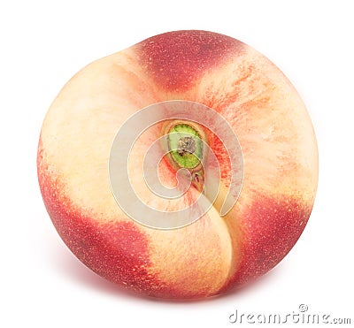 Flat nectarine isolated on white. Full depth of field. Stock Photo