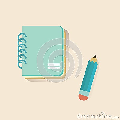 Flat notebook and pencil Vector Illustration