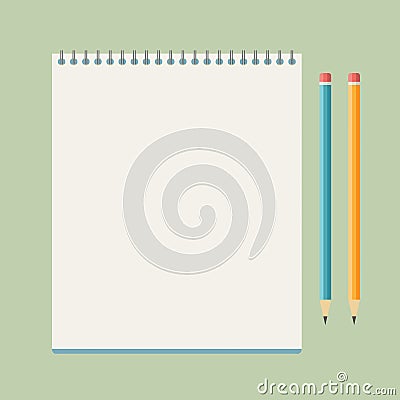 Flat notebook with pencils Stock Photo