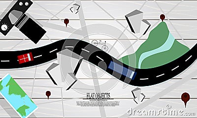 Flat object design set, logistic map top view Vector Illustration