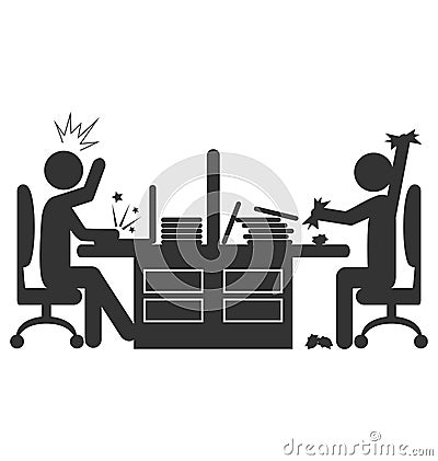 Flat office icon with angry workers isolated on white Vector Illustration