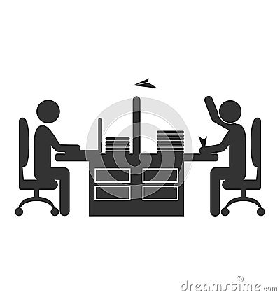 Flat office icon worker with paper plane isolated on white Vector Illustration