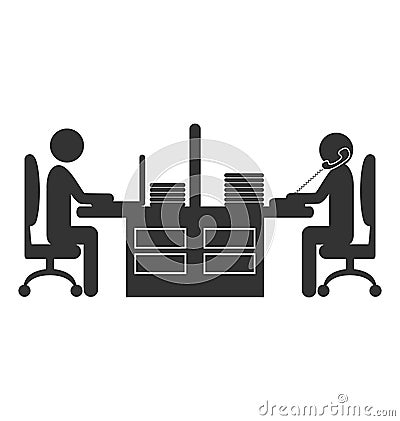 Flat office icon with workers isolated on white Vector Illustration