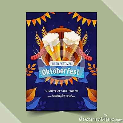 flat oktoberfest vertical flyer template vector design illustration Vector Illustration