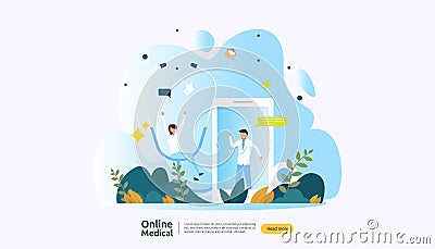 Flat online medical advice or health care service. Call doctor support concept with people character. template for web landing Vector Illustration