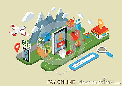 Flat online shopping internet process 3d isometric concept Vector Illustration