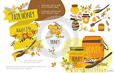 Flat Organic Honey Colorful Concept Vector Illustration