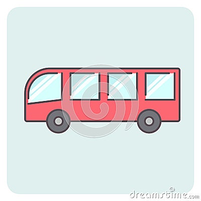 Flat outlone red bus icon Vector Illustration