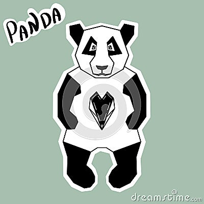 Flat panda sticker with calligraphy words. Cute digital illustrations with panda bear. Contemporary art. Trendy colors Vector Illustration