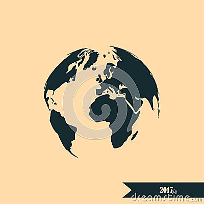 Flat paper cut style icon of globe Cartoon Illustration