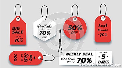 Flat Paper Sale Tags. Set Of Isolated Vector Sale Labels. Christmas Sale Tags.Vector Design Elements Vector Illustration