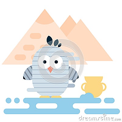 Flat penguin character stylized as ancient egyptian mummy. Modern flat illustration. Vector Illustration